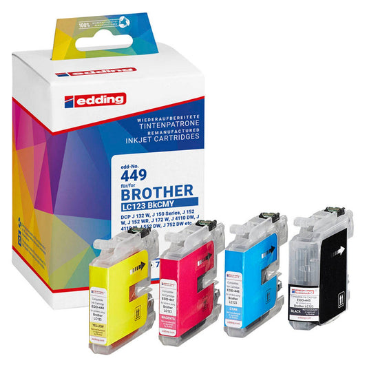 edding EDD-449 schwarz, cyan, magenta, gelb Druckerpatronen kompatibel zu brother LC-123BK/C/M/Y, 4er-Set | 18-449/18-449-01 | 1 Pack = 4 St.