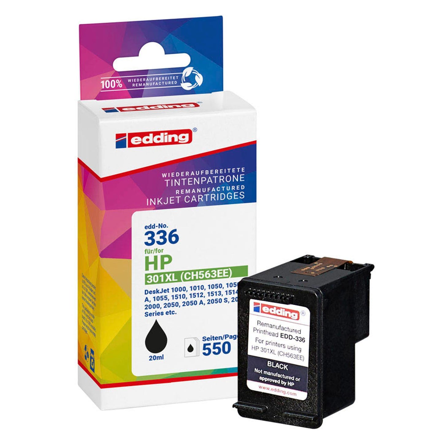 edding EDD-336 schwarz Druckerpatrone kompatibel zu HP 301XL (CH563EE) | 18-336