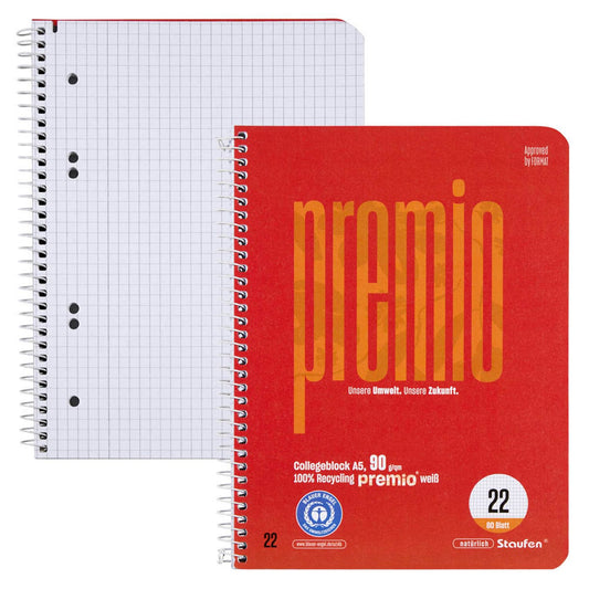 Staufen® Collegeblock Premio kariert DIN A5 ohne Rand | 40834022