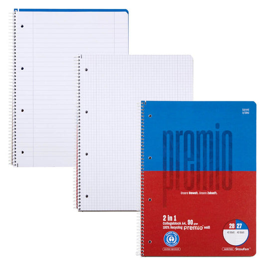 Staufen® Collegeblock Premio Twice Lineatur 27/28 liniert und kariert DIN A4 Innen- und Außenrand | 40839000