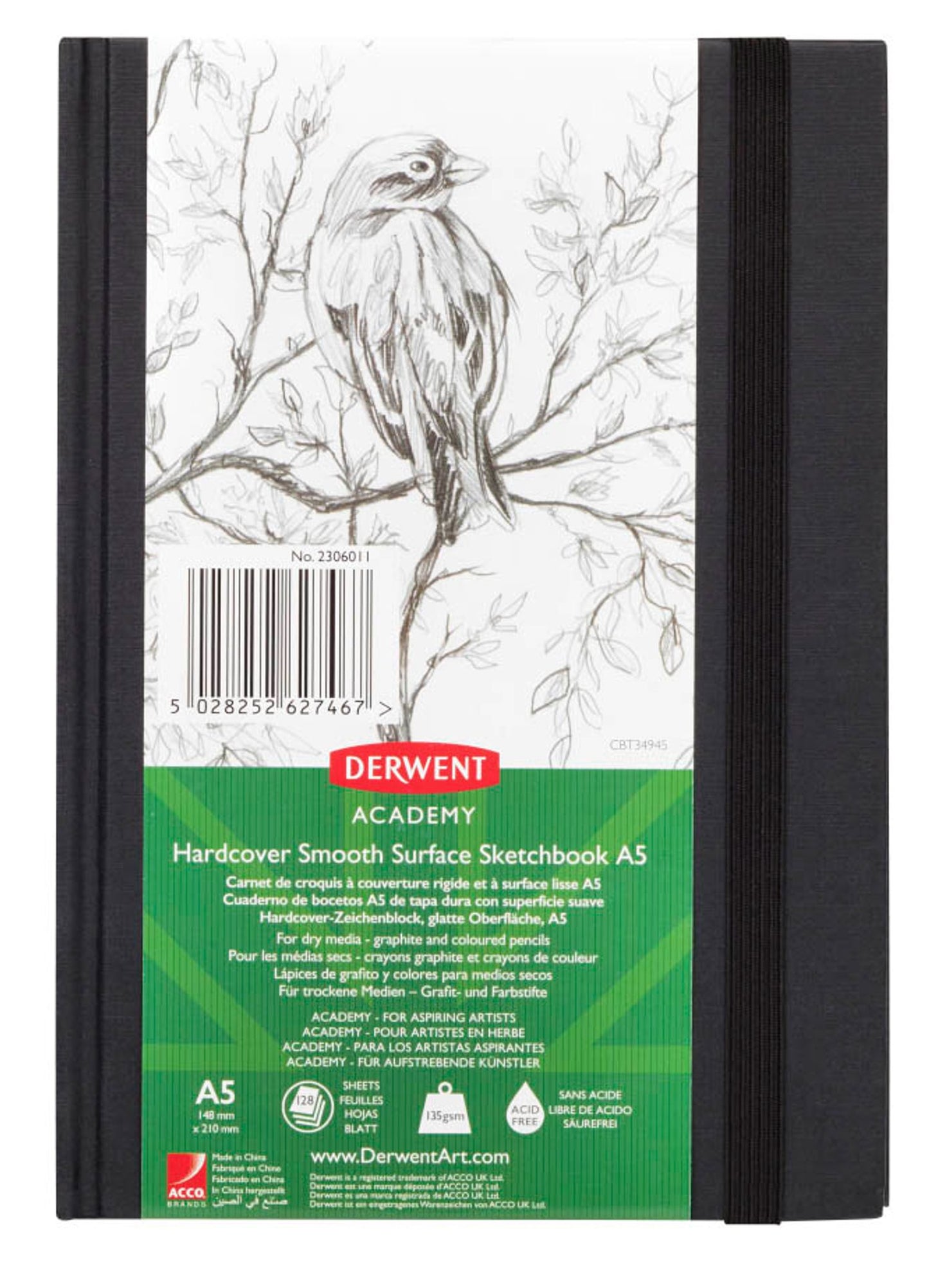DERWENT Skizzenbuch Academy A blanko, schwarz Hardcover 128 Seiten