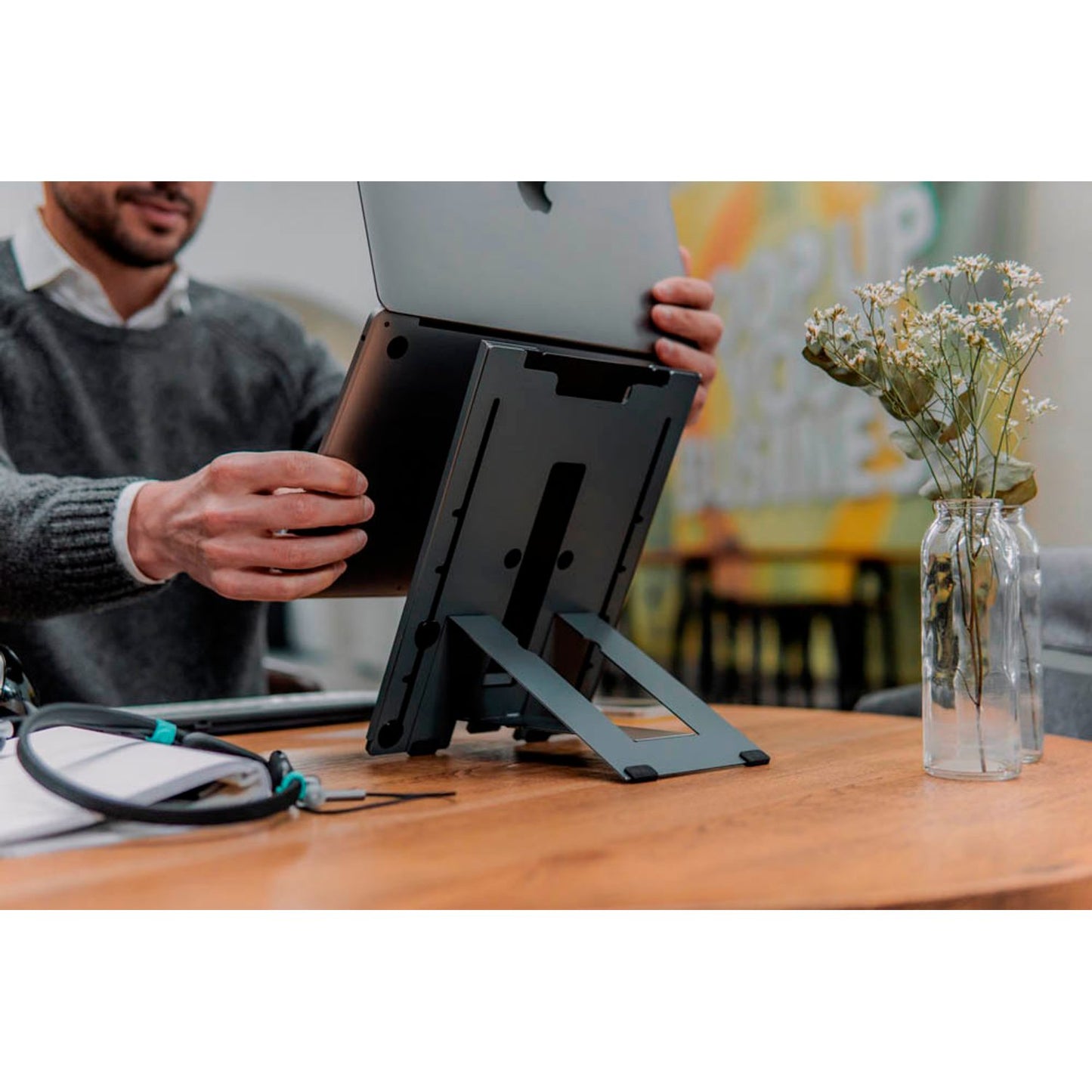 BAKKER ELKHUIZEN Notebook-Ständer Ergo-Q Hybrid Pro grau, schwarz | BNEQHPDG