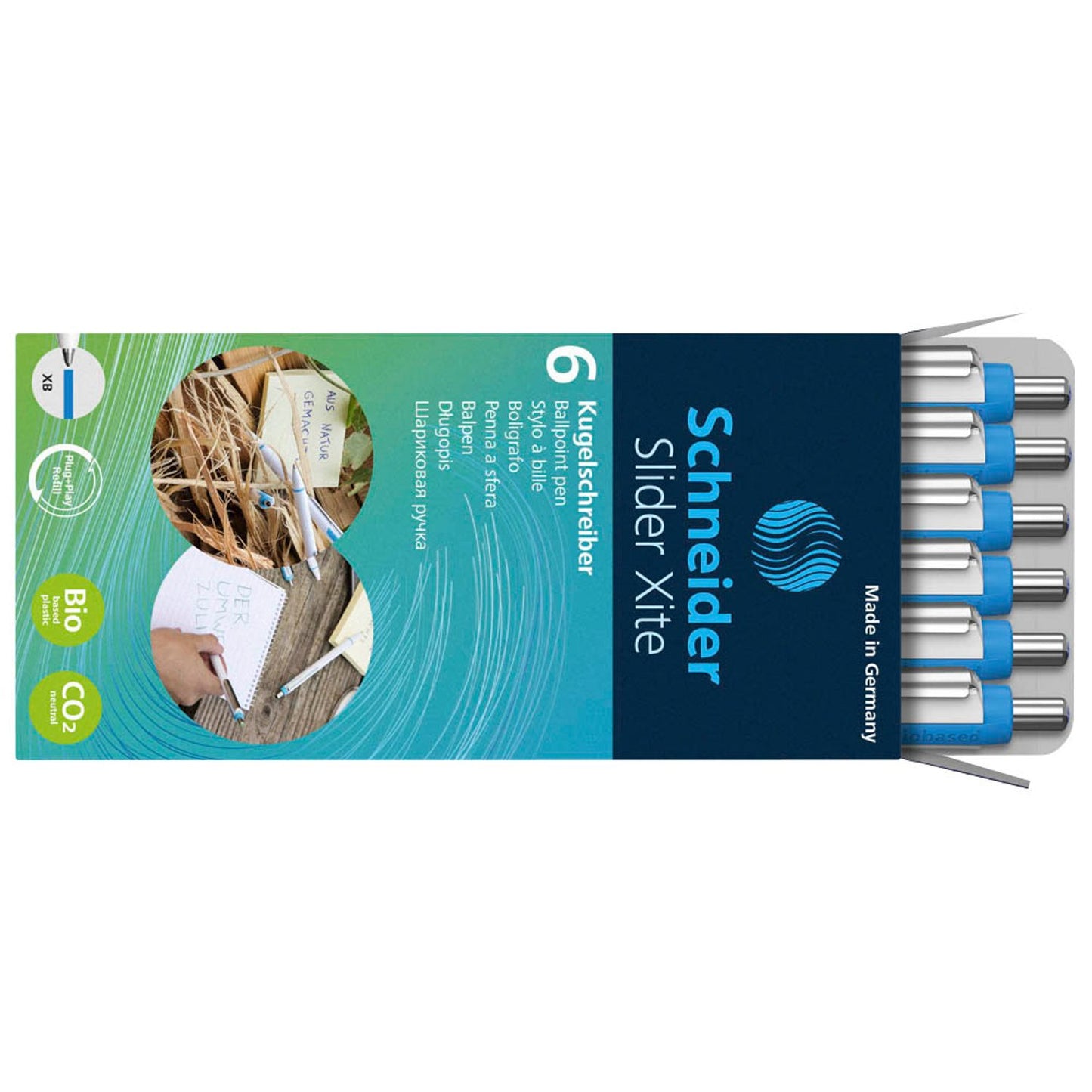 Schneider + 1 GRATIS: Kugelschreiber Slider Xite weiß, Schreibfarbe: blau, . + GRATIS | 133286 | 1 Pack = 5 St.