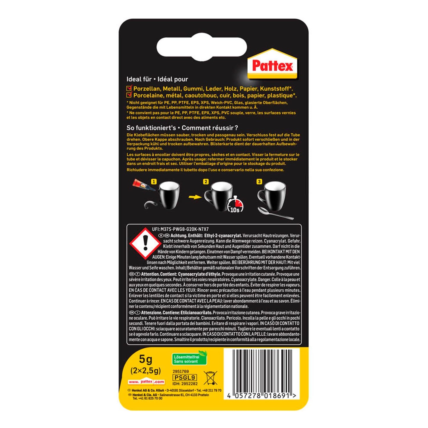 Pattex Sekundenkleber 2x 2,5 g | 9H PSGL9