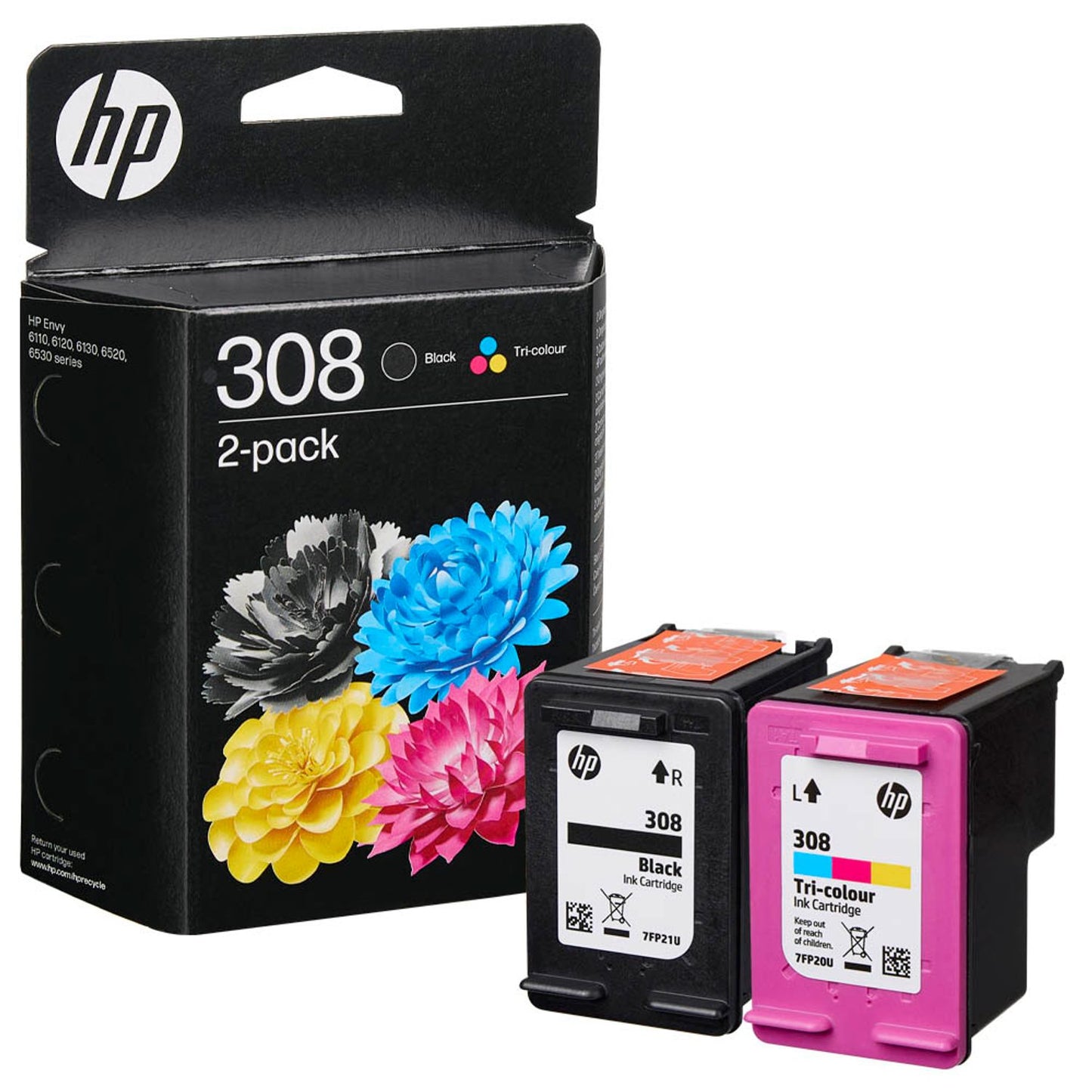 HP 308 () schwarz, color Druckerpatronen, 2er-Set | 6L6S6UE | 1 Pack = 2 St.
