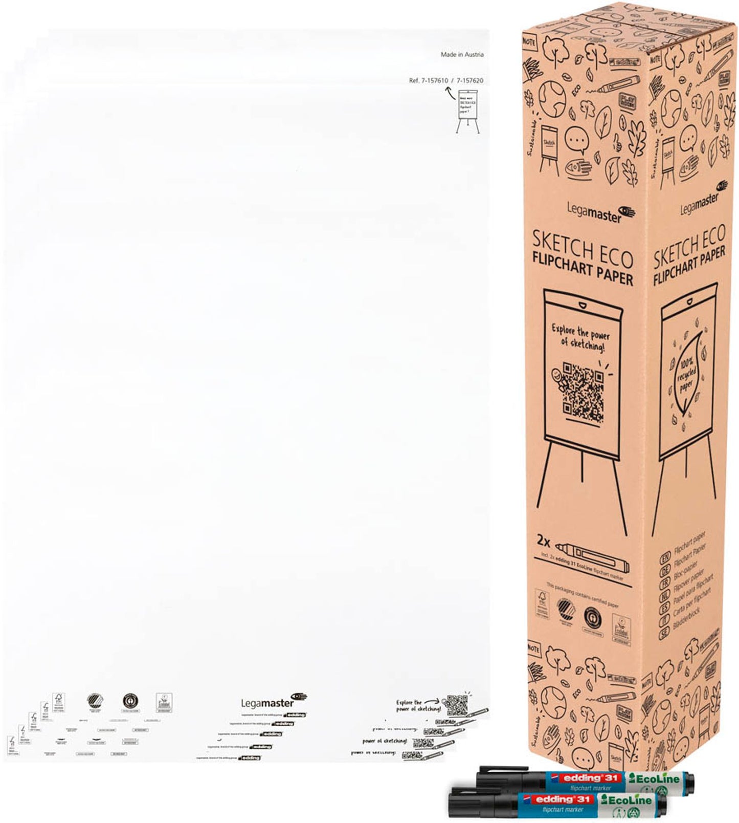 Legamaster Flipchart-Papier SKETCH ECO 65,0 x 98,0 cm, 20 Blatt, 5 Blöcke