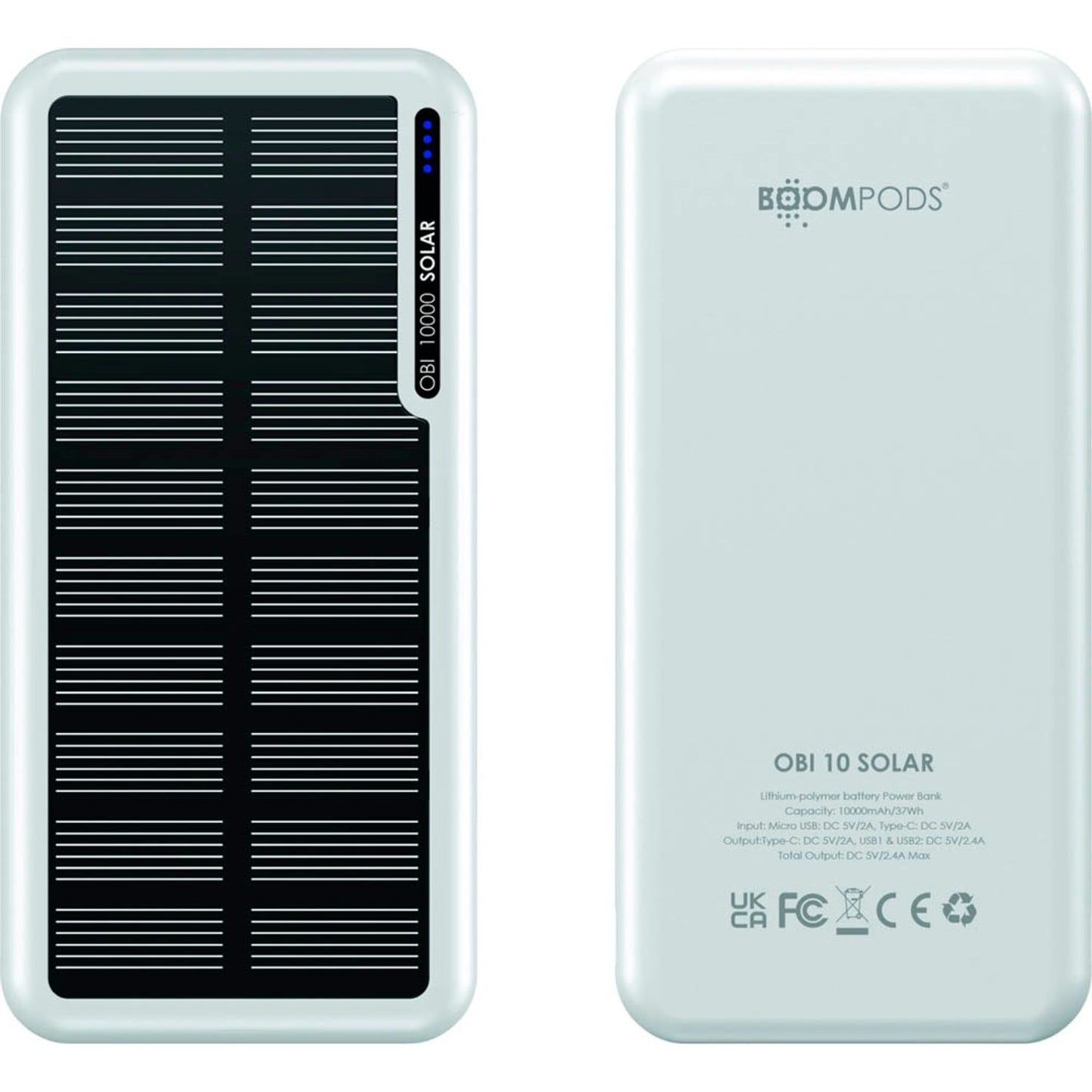 BOOMPODS OBI-SOLAR Solar-Powerbank 10.000 mAh weiß | POSWHT
