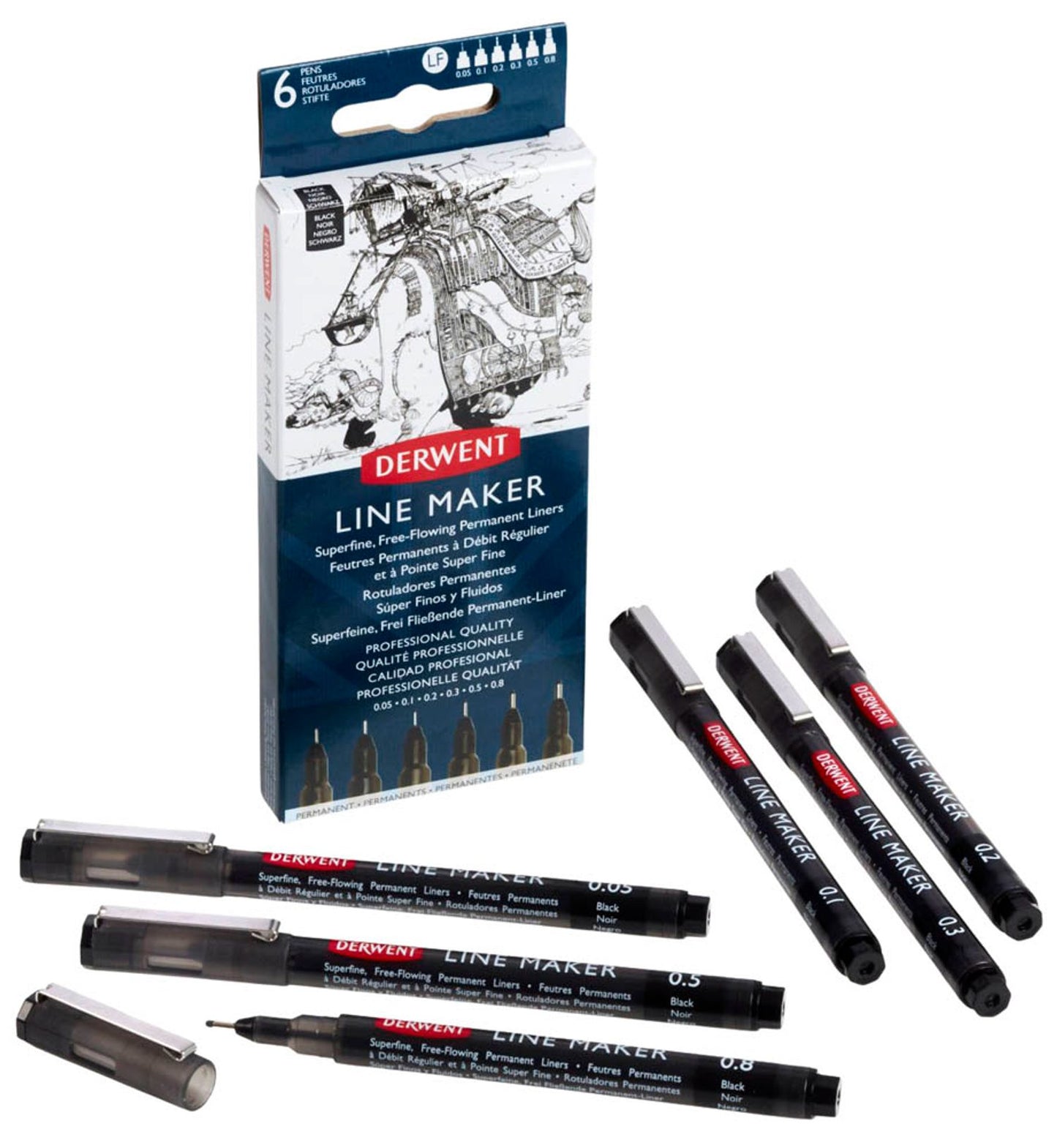 DERWENT Line Maker Fineliner, 6 St.
