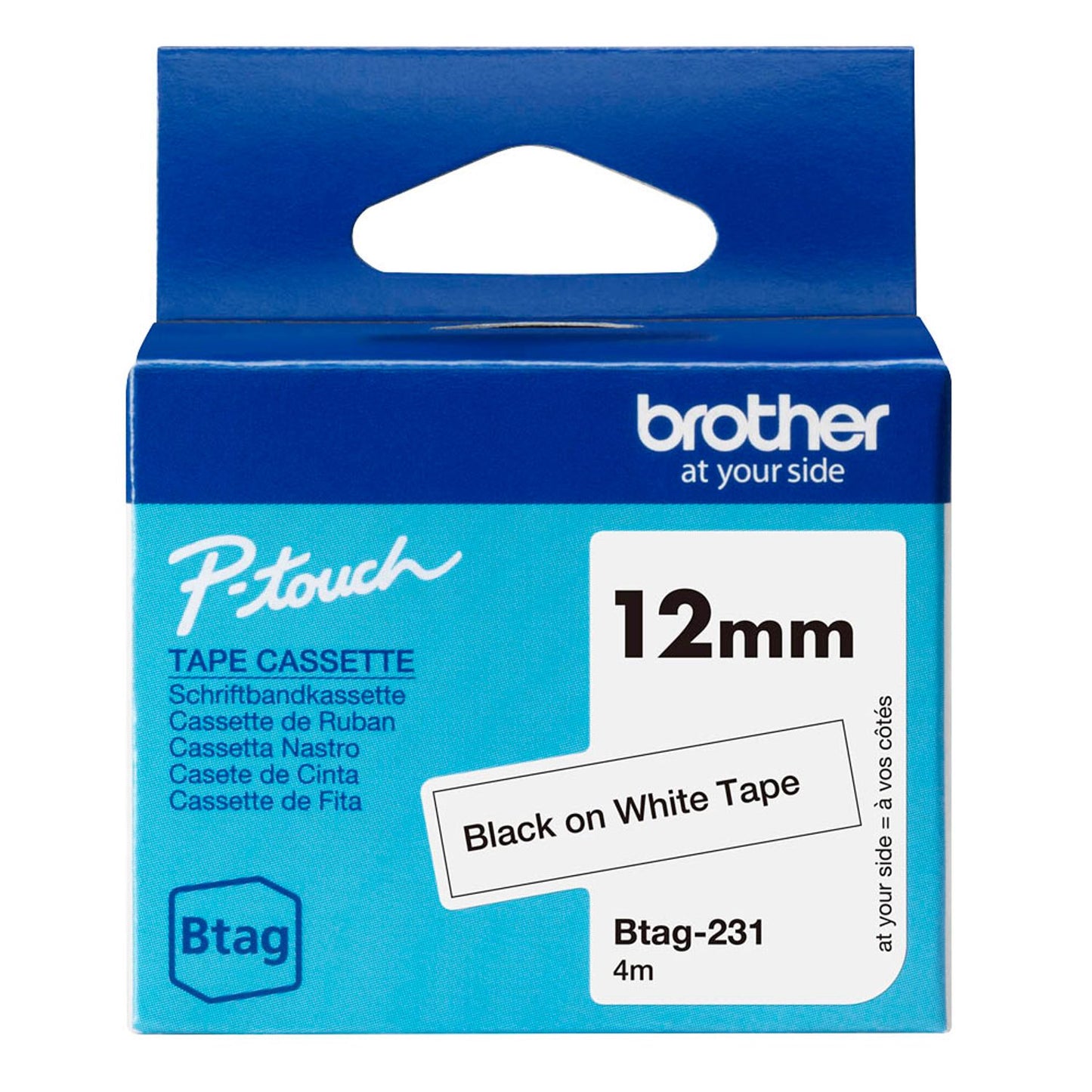 brother Schriftband Btag , 12 mm schwarz auf weiß | BTAG231