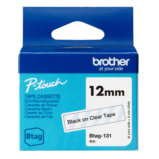 brother Schriftband Btag , 12 mm schwarz auf transparent | BTAG131