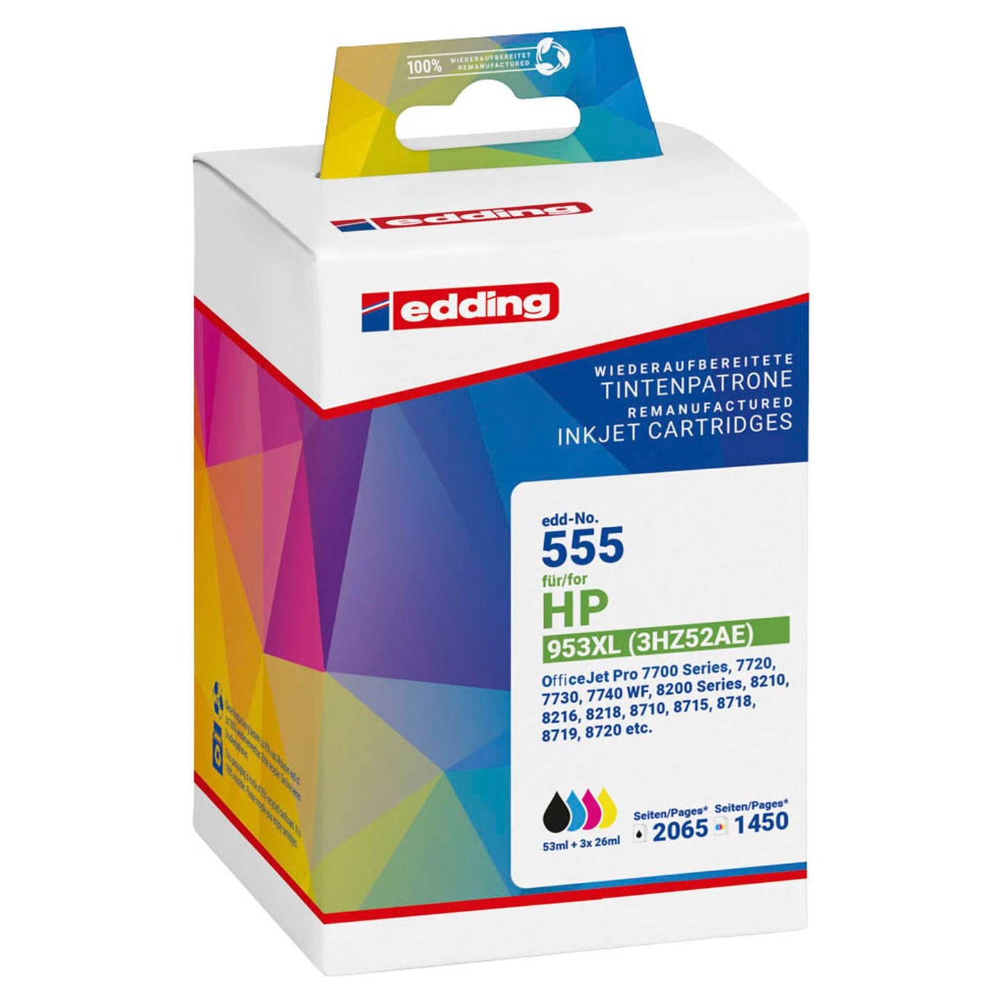 edding EDD-555 schwarz, cyan, magenta, gelb Druckerpatronen kompatibel zu HP 953XL (3HZ52AE), 4er-Set | 18-555 | 1 Pack = 4 St.