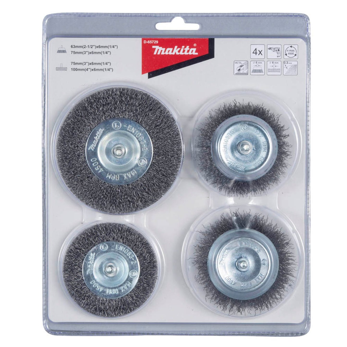 makita Drahtbürsten für Bohrmaschine | D-65729 | 1 Pack = 4 St.