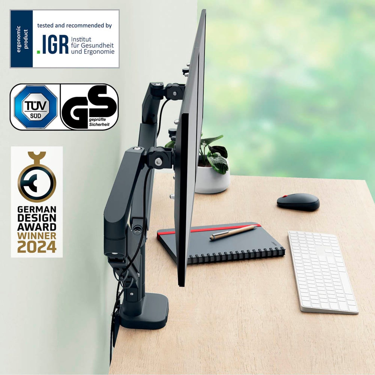 LEITZ Monitor-Halterung Ergo dunkelgrau für 2 Monitore, Tischklemme | 65370089