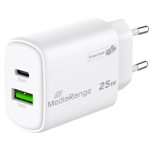 MediaRange 25W USB A/USB C Quick Charge Ladeadapter weiß, 25 Watt | MRMA112-2