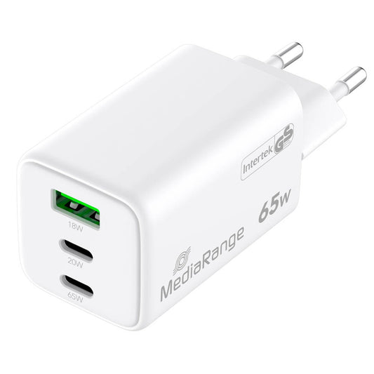 MediaRange 65W USB A/USB C Quick Charge Ladeadapter weiß, 65 Watt | MRMA116-2