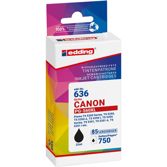 edding EDD-636 schwarz Druckerpatrone kompatibel zu Canon PG-560XL | 18-636