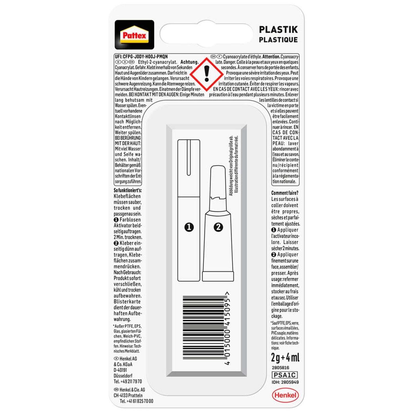 Pattex PLASTIX Sekundenkleber 2,0 g | 9H PSA1C