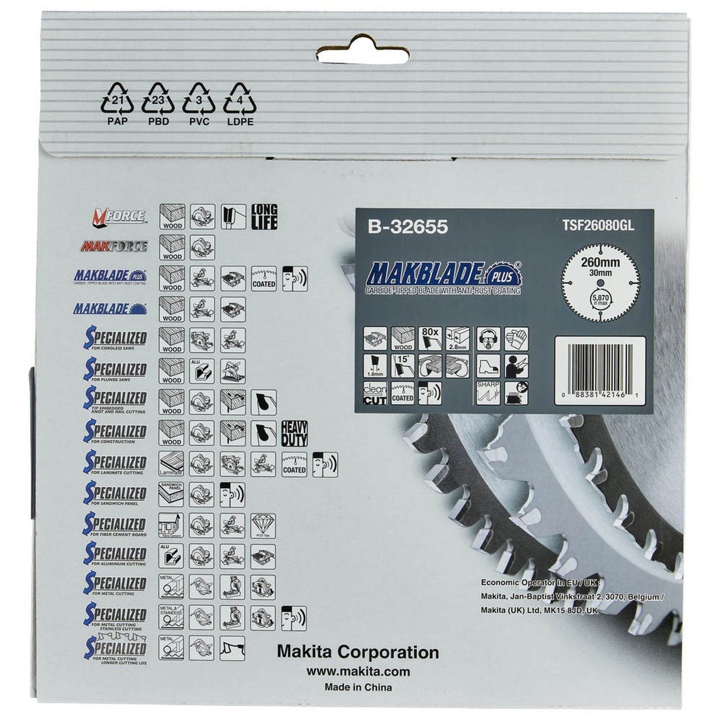 makita MAKBLADE Kreissägeblatt 260,0 mm, 80 Zähne | B-32655