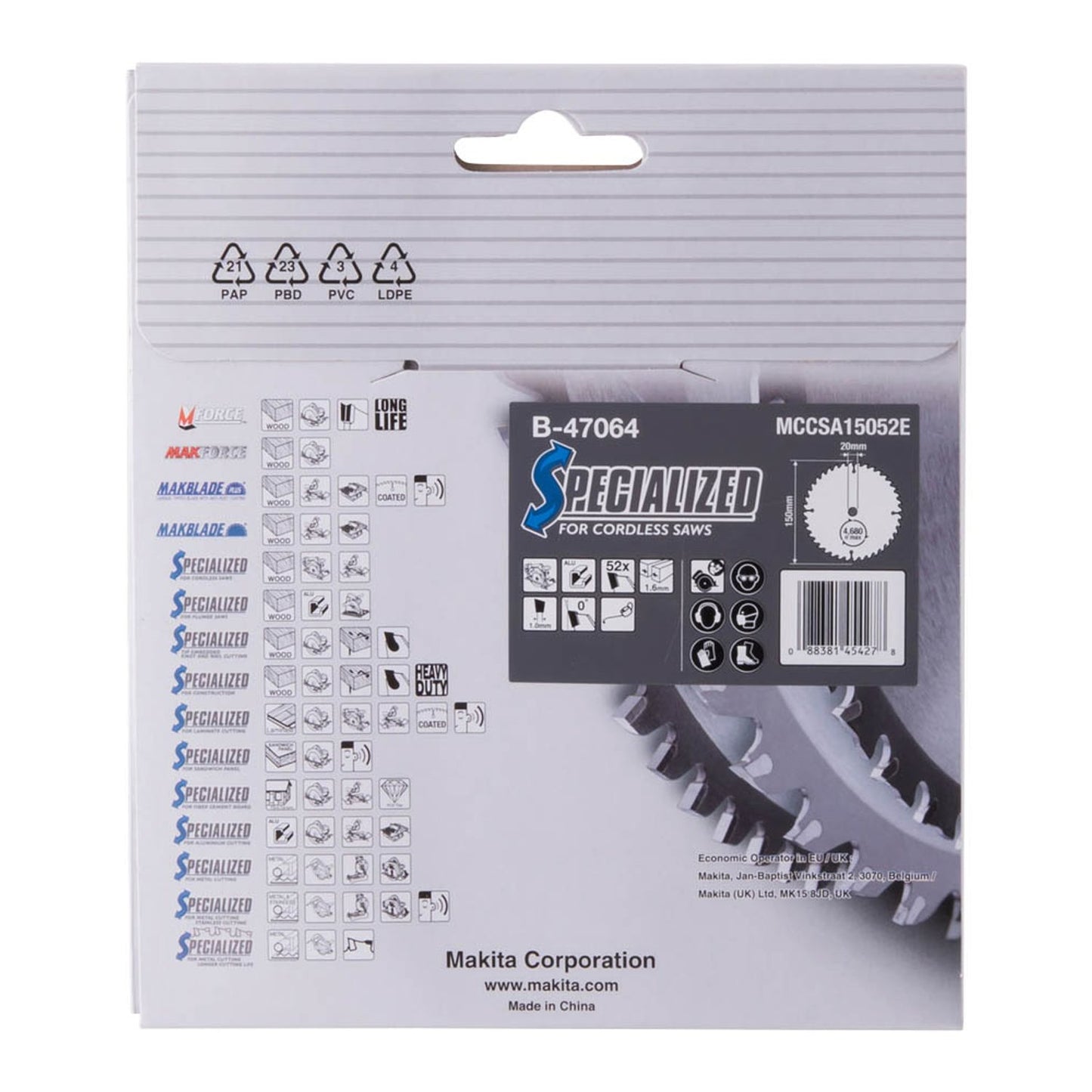 makita SPECIALIZED Kreissägeblatt 150,0 mm, 52 Zähne | B-47064