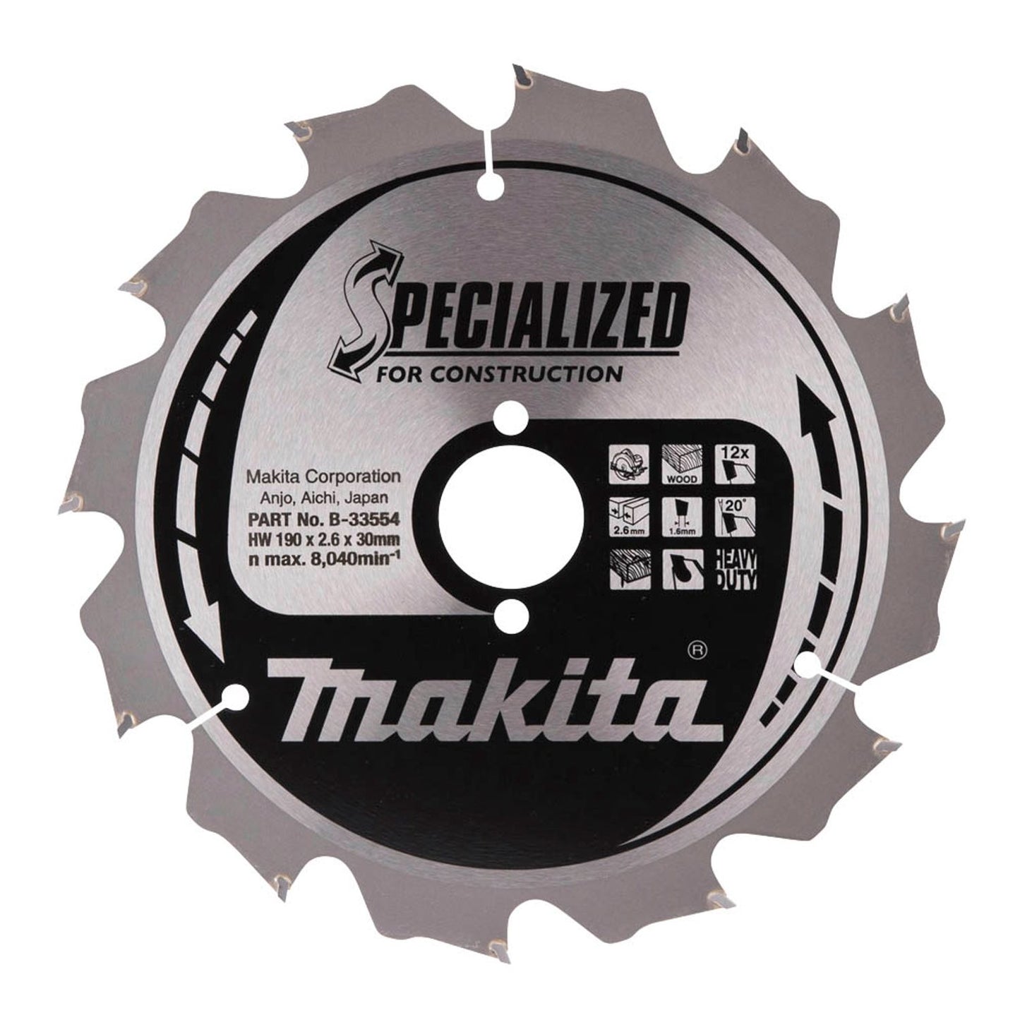 makita SPECIALIZED Kreissägeblatt 190,0 mm, 12 Zähne | B-33554