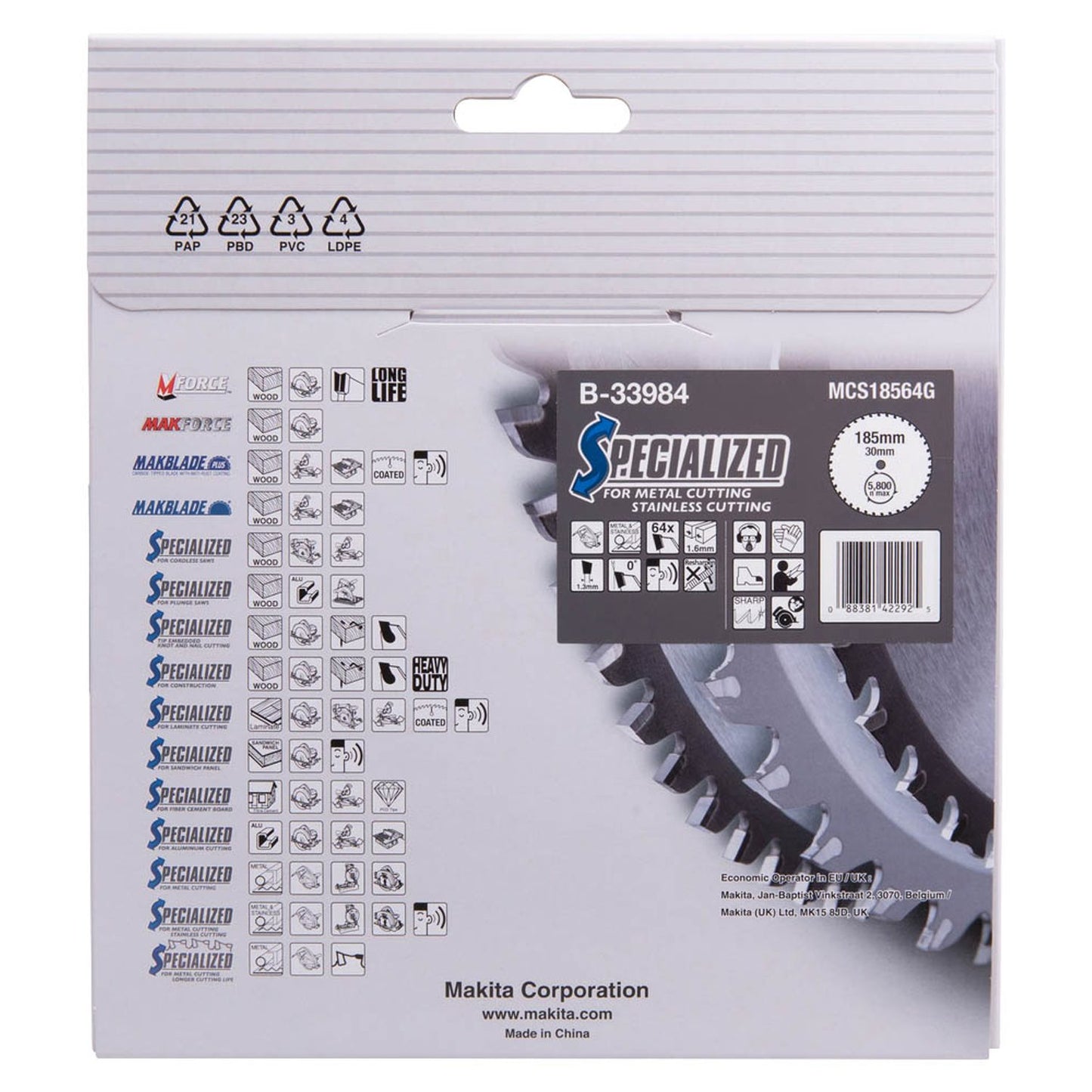 makita SPECIALIZED Kreissägeblatt 185,0 cm, 64 Zähne | B-33984