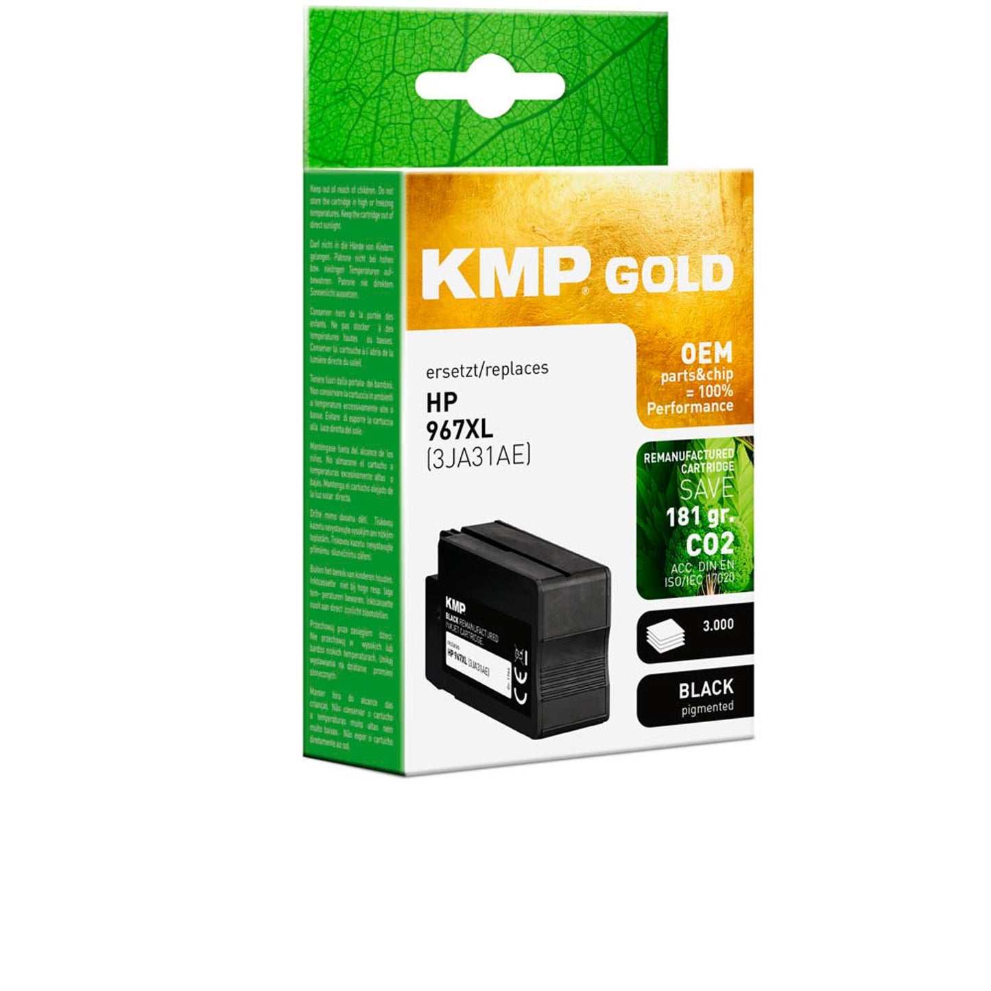 KMP Gold schwarz pigmentiert Druckerpatrone kompatibel zu HP 967XL (3JA31AE) | 1766,6201