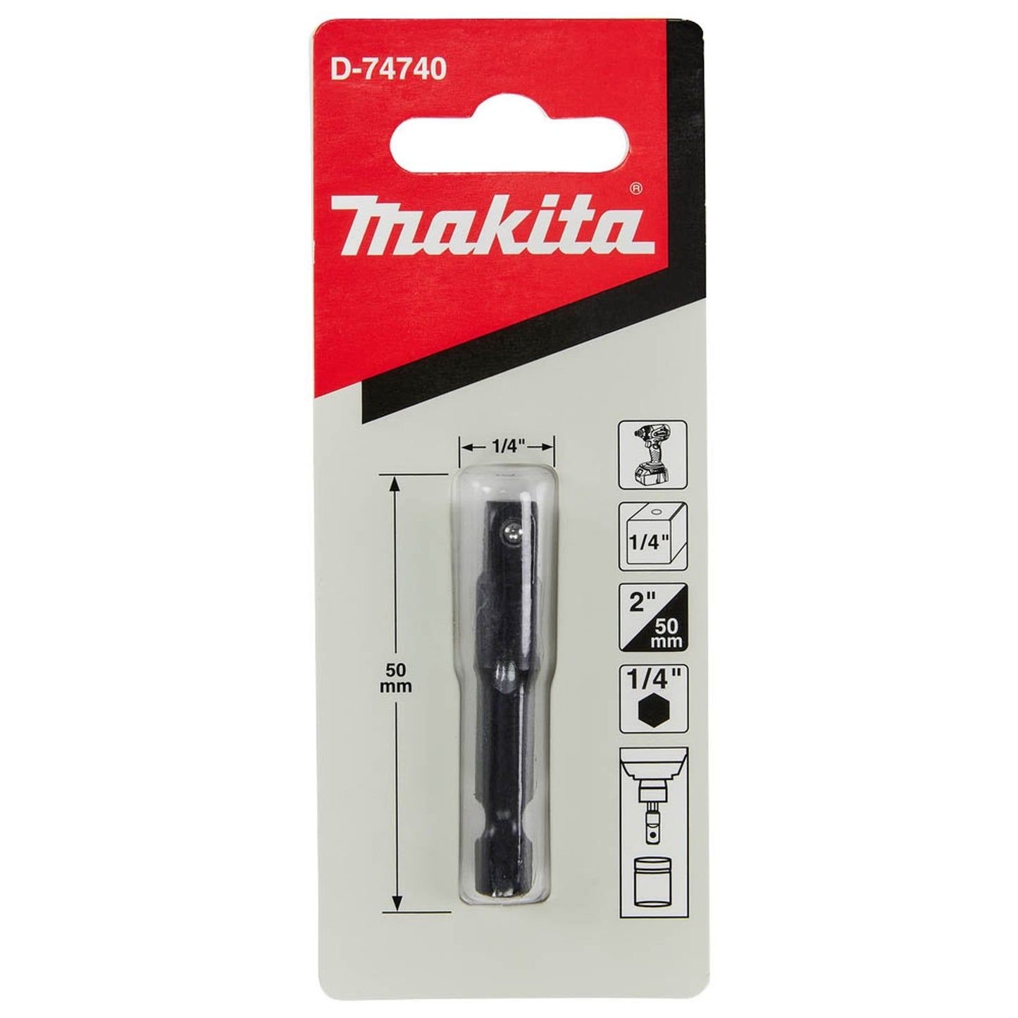 makita 1/4" Steckschlüssel-Adapter Länge: 50,0 mm | D-74740
