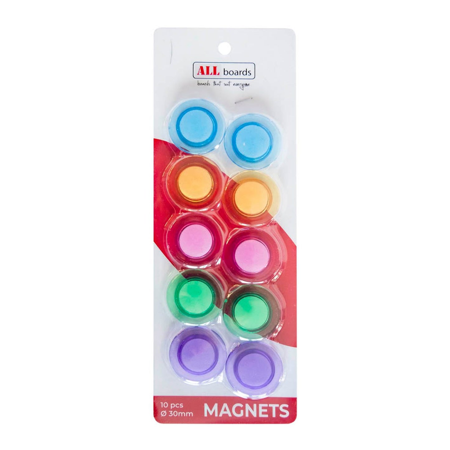 ALLboards Magnete farbsortiert, Kunststoff Ø 3,0 x 0,6 cm | MSMIX30/10 | 1 Pack = 10 St.