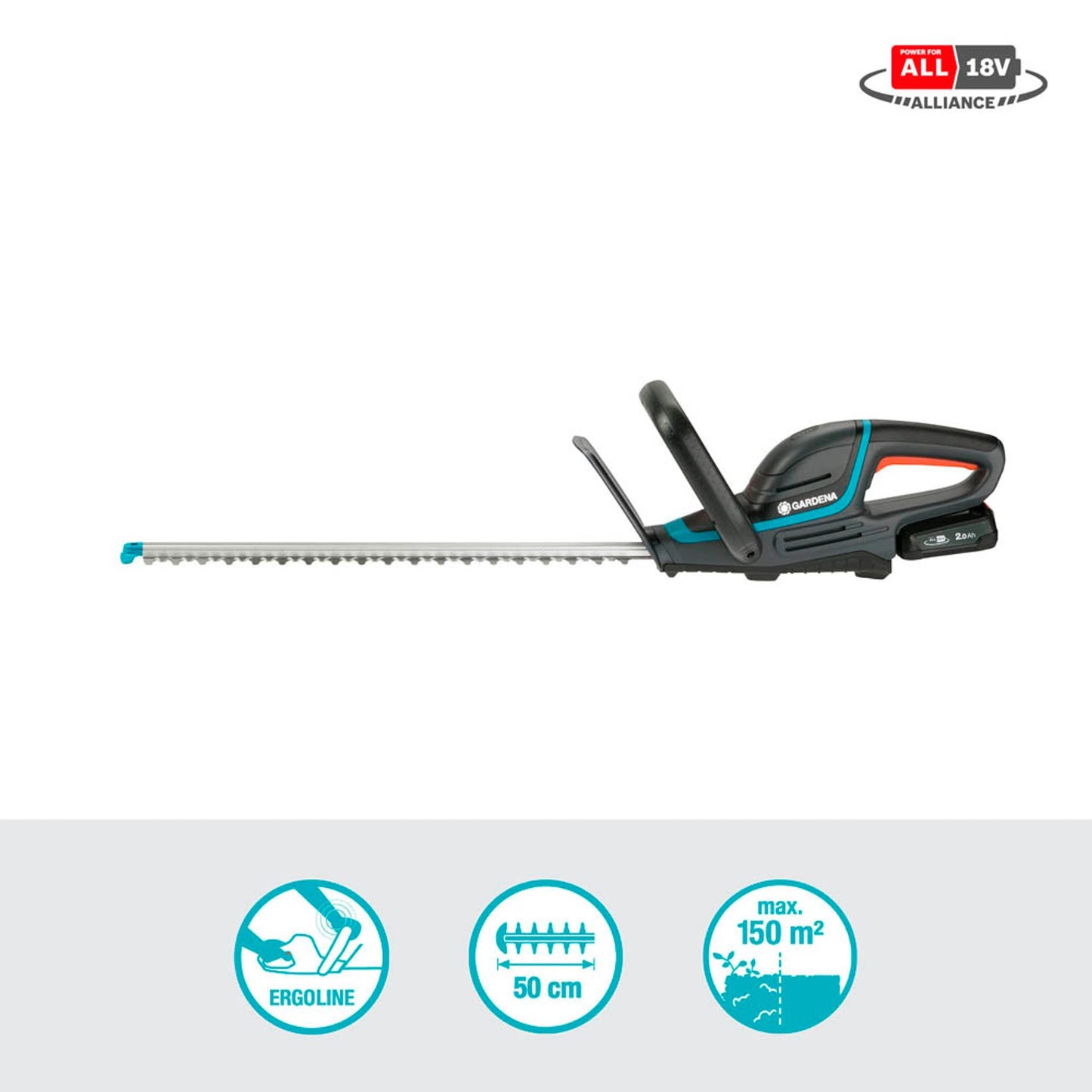 GARDENA ComfortCut 50/18V Ready-To-Use Set Akku-Heckenschere 18,0 V, mit 1 Akku | 14730-20