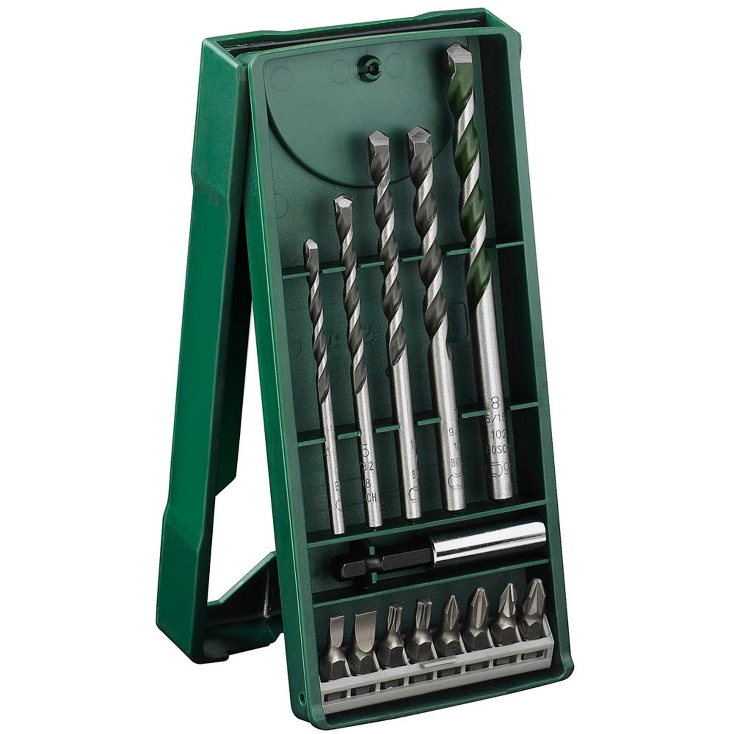 BOSCH Mini-X-Line Universalbohrer, (L = 25 mm) PH1; PZ2; S0,5 x 4; S1,0 x 6; T20; T25, Ø 3/4/5/6/8 mm, 14-teilig | 2607017161