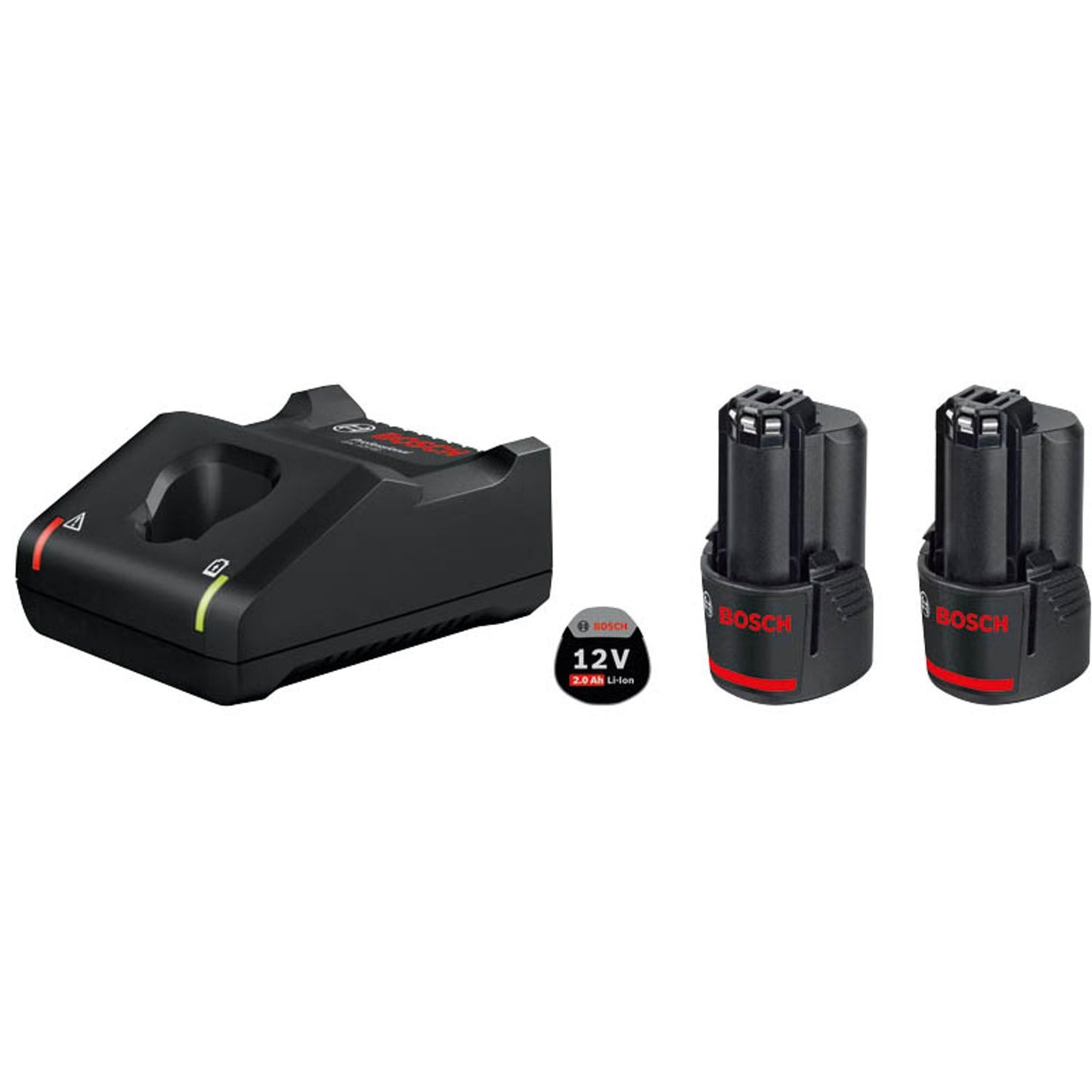 BOSCH Professional Werkzeugakku mit Ladegerät Starter Set 12V Li-Ion 2 x 2,0 Ah | 1600A019R8