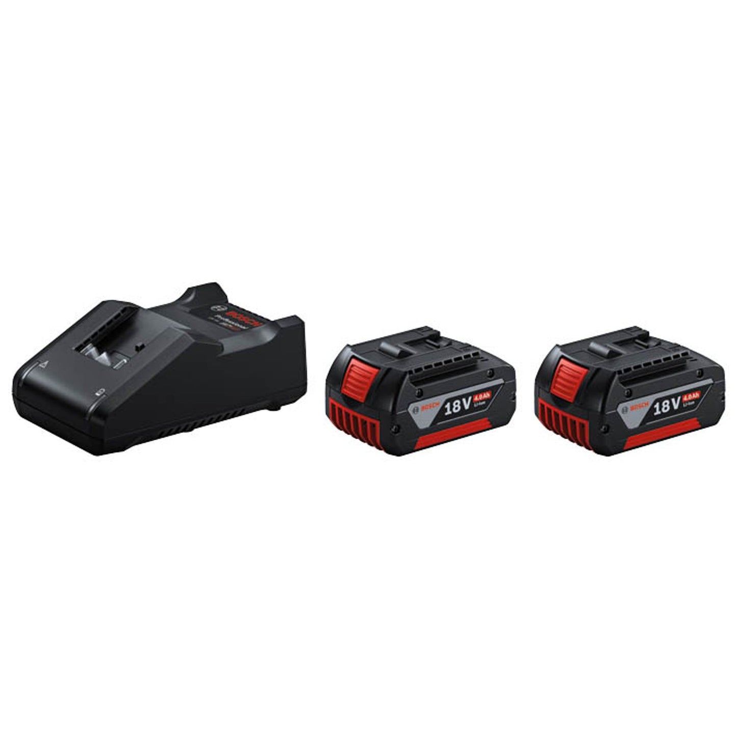 BOSCH Professional Werkzeugakku mit Ladegerät Starter Set 18V Li-Ion 2 x 4,0 Ah | 1600A019S0