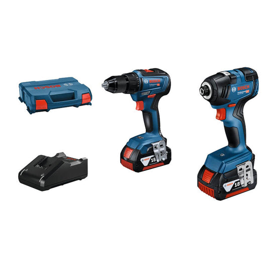 BOSCH Professional AKTION: GDR 18V-200 + GSR 18V-55 Akku-Drehschlagschrauber-Set 2x 18,0 V, mit 2 Akkus mit Prämie nach Registrierung | 06019J2108