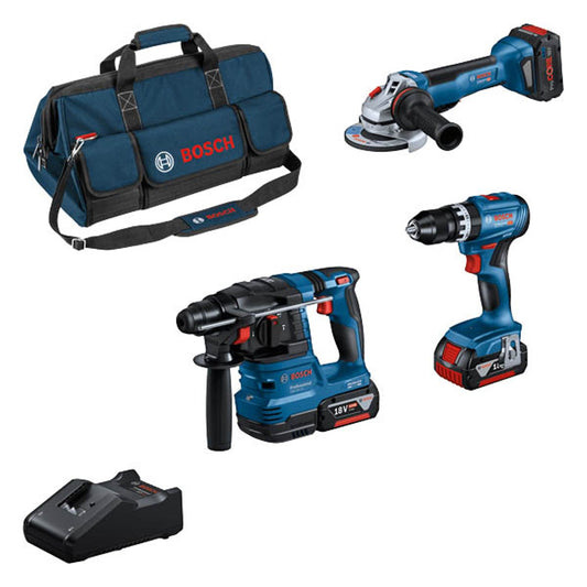 BOSCH Professional Combo Kit 18V (3) Akku-Bohrhammer-Set 18,0 V, mit 2 Akkus | 0615A5004C