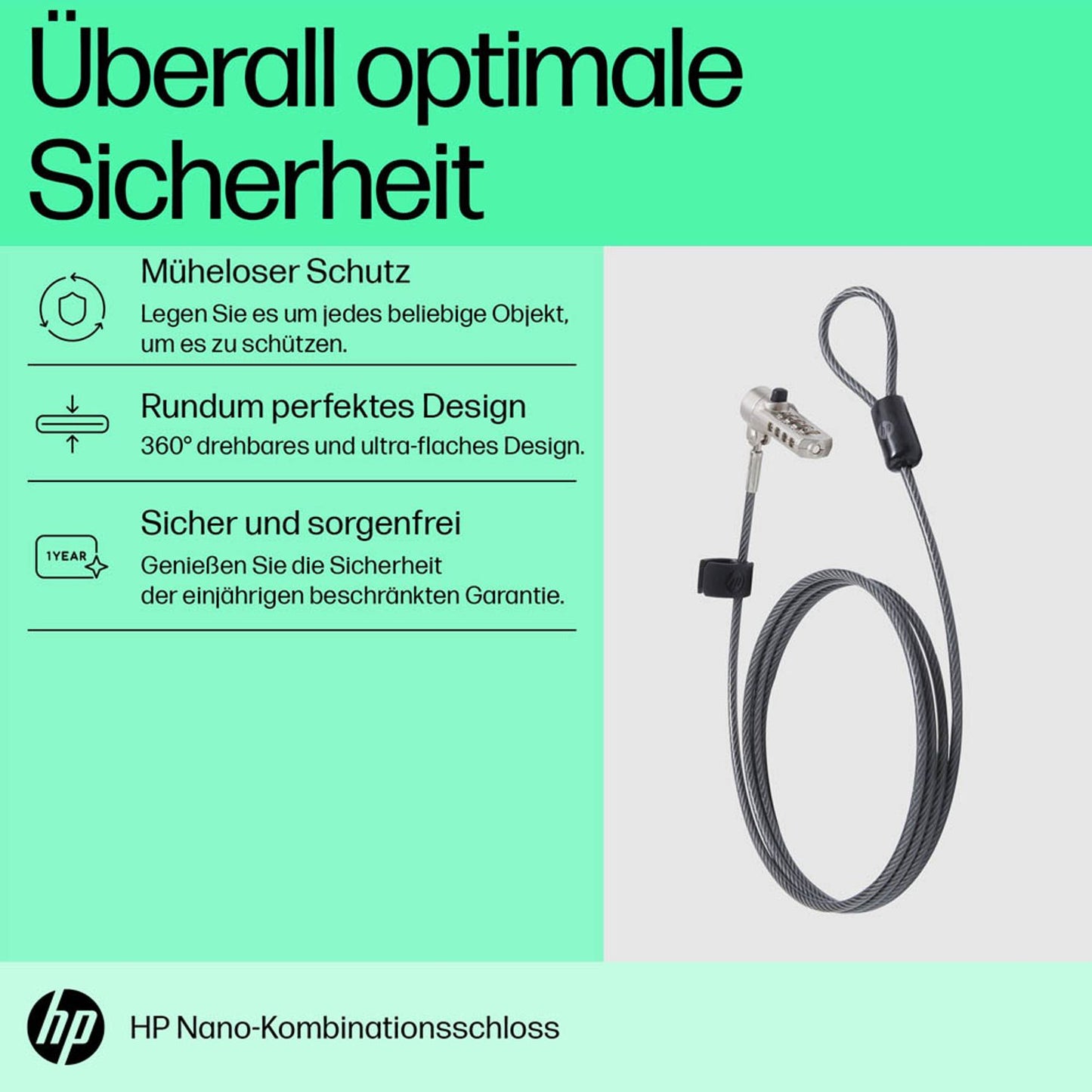 HP Nano Kombi-Diebstahlsicherung Notebookschloss 1,8 m | 63B28AA