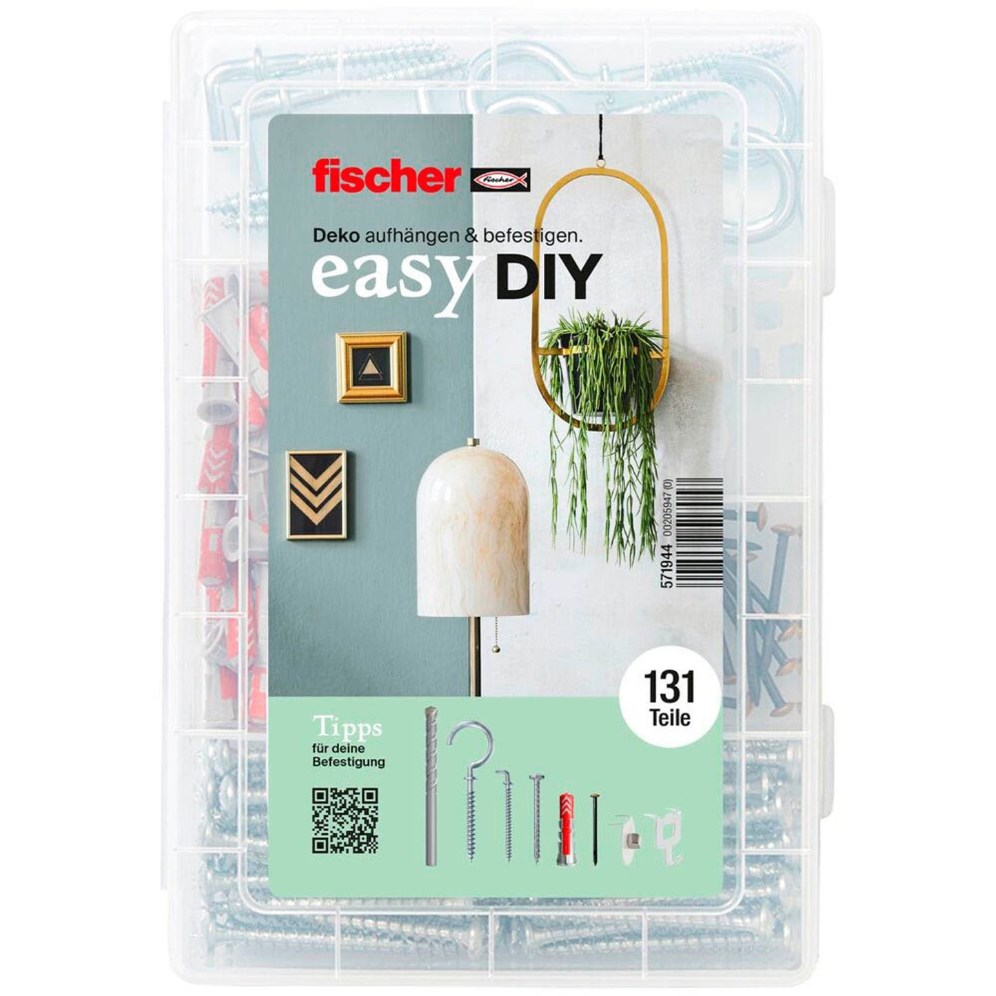 fischer EasyDIY Deko-Box Dübel- und Schrauben-Sortiment Ø 4,5/6 mm 30/47/63 mm | 571944 | 1 Pack = 131 St.