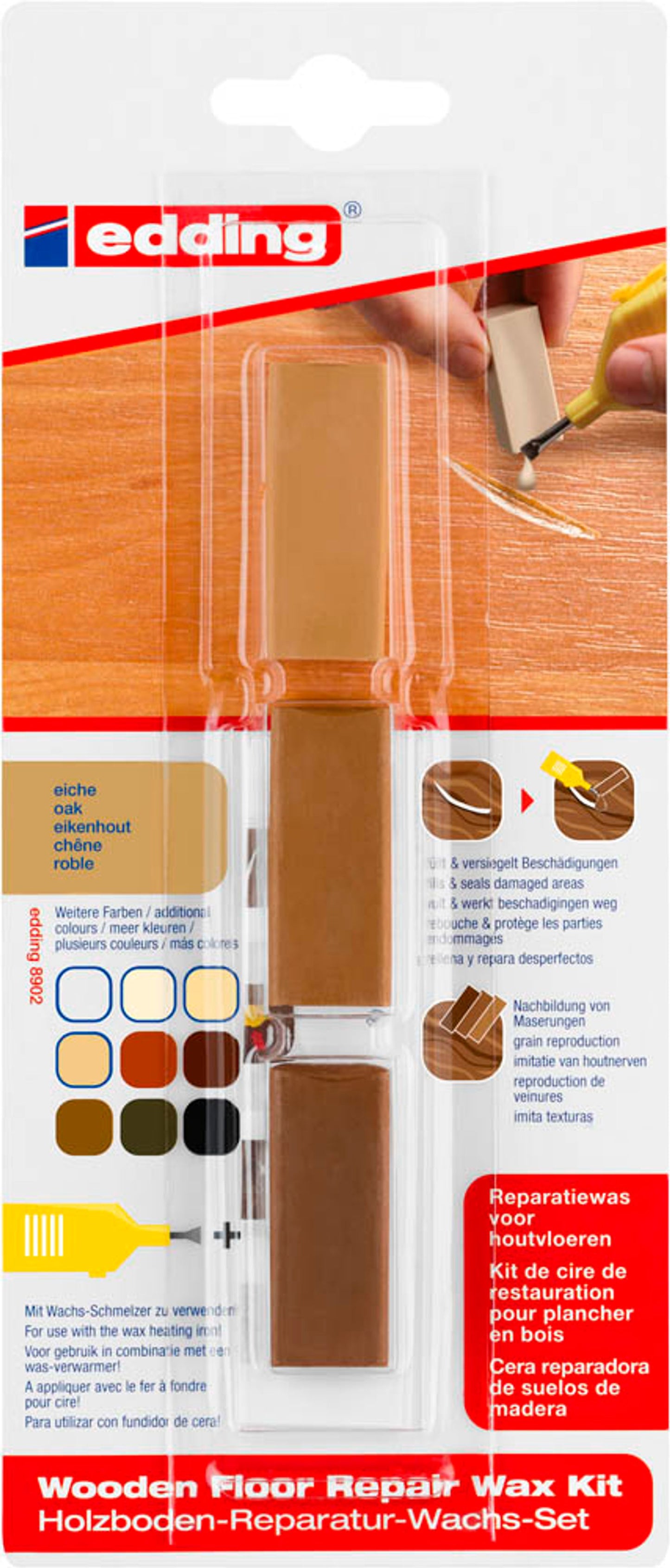 edding 8902 Wachs Parkett- & Laminat-Reparaturset 3 mischbare Farbtöne
