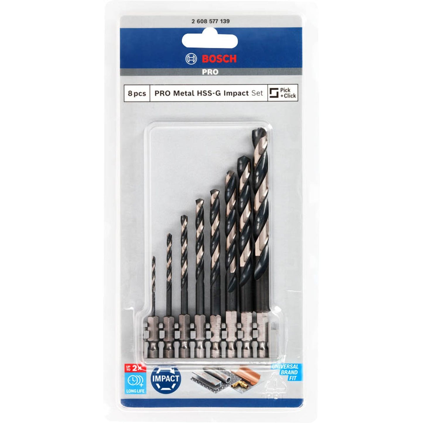 BOSCH PRO Metal HSS-G Impact Metallbohrer-Set, 8-teilig | 2608577139