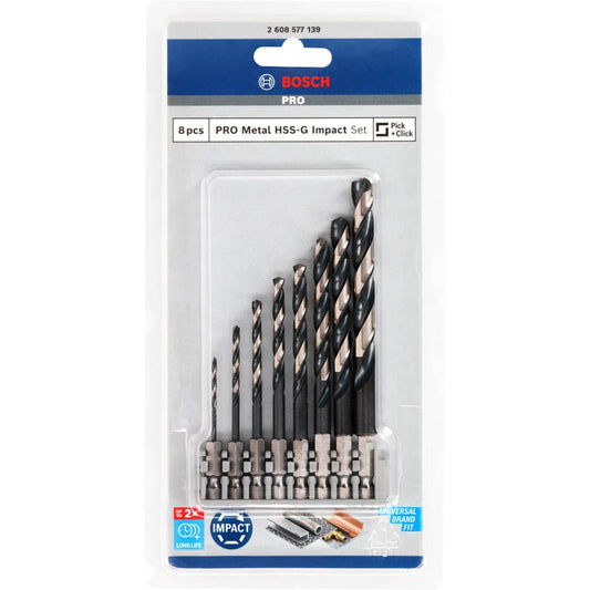 BOSCH PRO Metal HSS-G Impact Metallbohrer-Set, 8-teilig | 2608577139