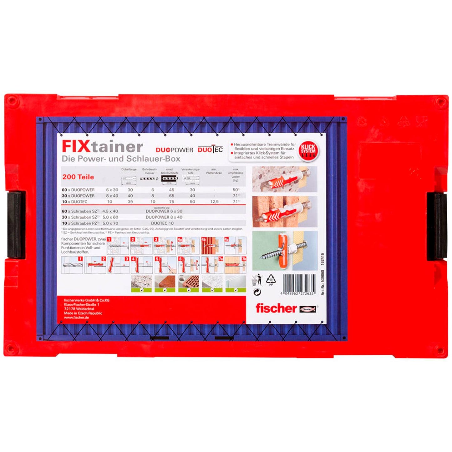 fischer FixTainer - DuoPower/DuoTec + S 2K Dübel- und Schrauben-Sortiment Ø 4,5/5/6/8 mm 10/30/40/55/60 mm | 539868