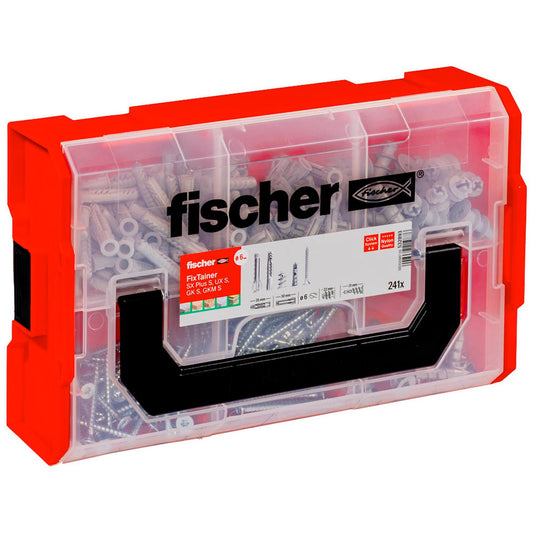 fischer FixTainer - SX Plus S, UX S, GK S, GKM S Dübel- und Schrauben-Sortiment Ø 4,5/5/6/8 mm 30/40/55 mm | 532893 | 1 Pack = 240 St.