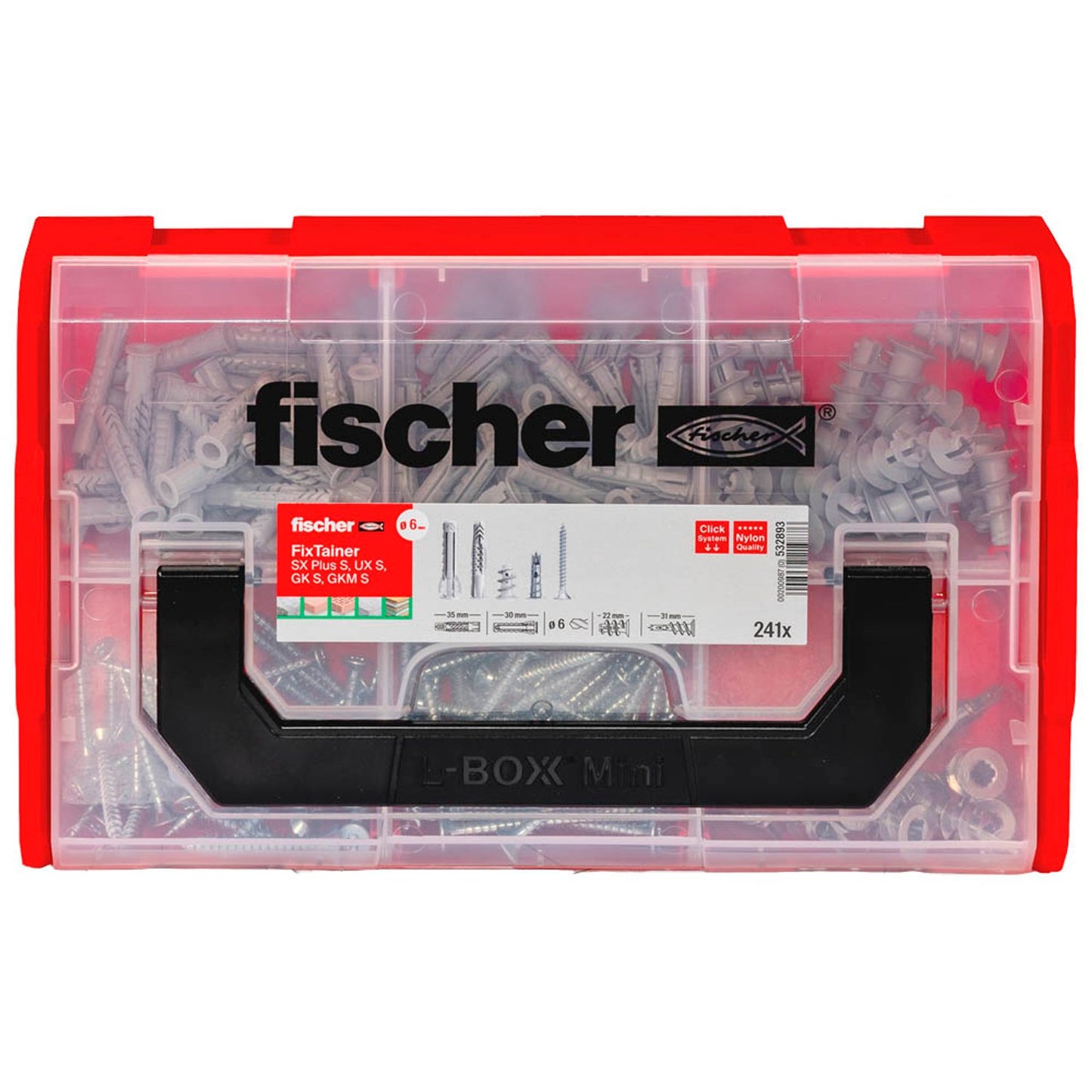 fischer FixTainer - SX Plus S, UX S, GK S, GKM S Dübel- und Schrauben-Sortiment Ø 4,5/5/6/8 mm 30/40/55 mm | 532893 | 1 Pack = 240 St.