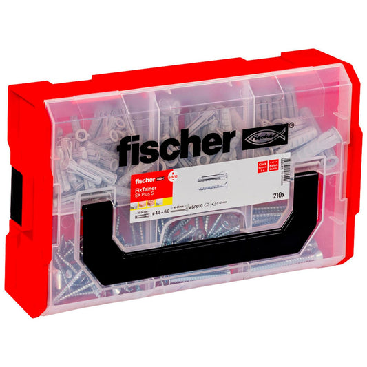 fischer FixTainer - SX Plus S Dübel- und Schrauben-Sortiment Ø 4,5/5/6/8/10 mm 30/40/50/55/70 mm | 532891 | 1 Pack = 210 St.