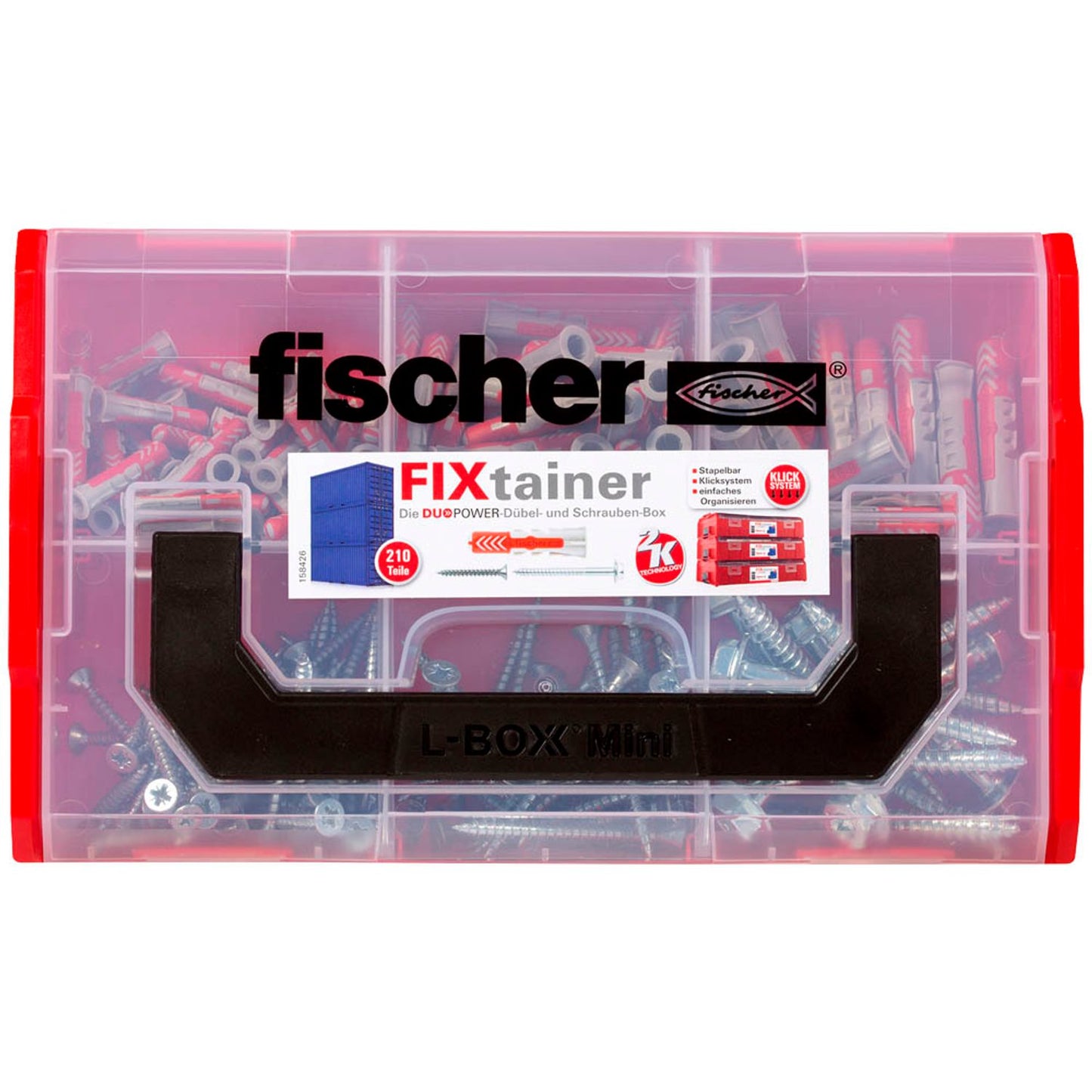 fischer FixTainer 2K Dübel- und Schrauben-Sortiment Ø 4,5/5/6/7/8/10 mm 30/40/50/55/69 mm | 535969 | 1 Pack = 210 St.