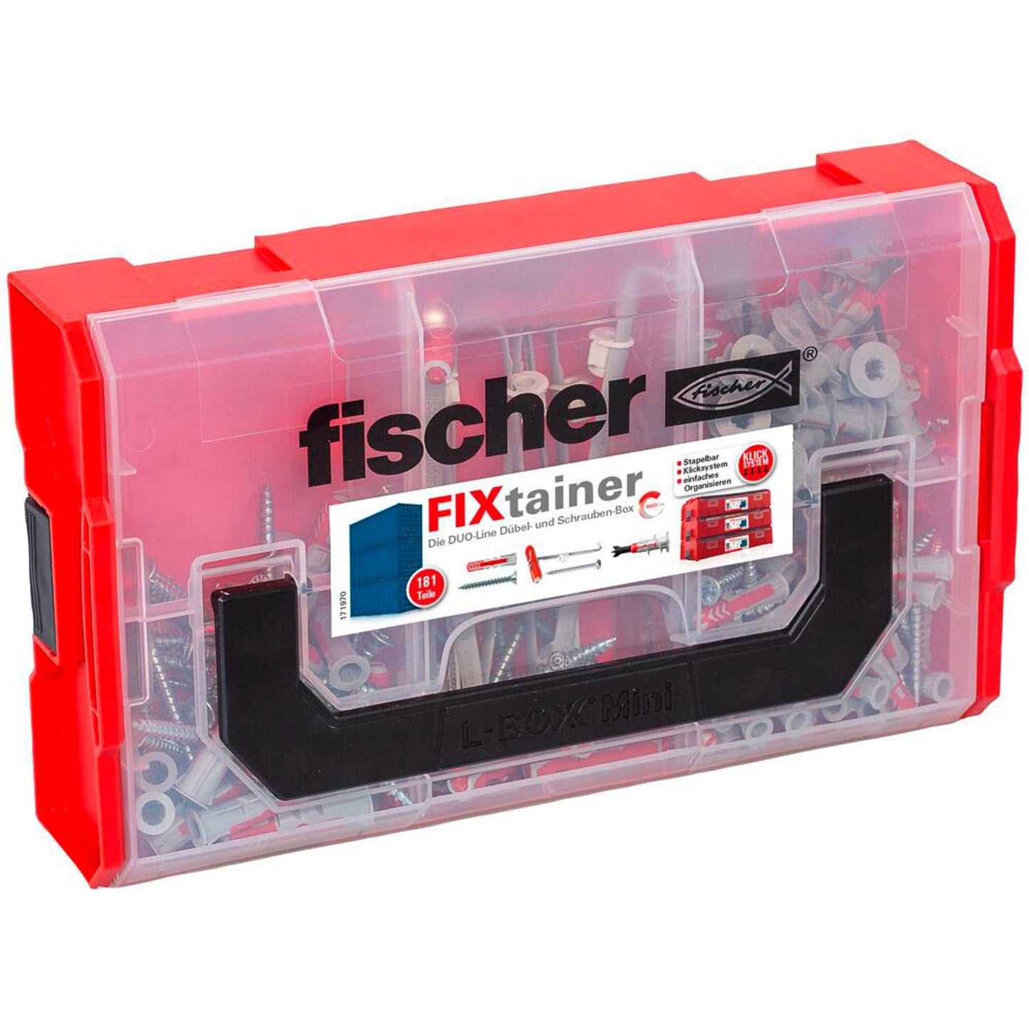 fischer FixTainer - DuoLine + S K2 Dübel- und Schrauben-Sortiment Ø 4,5/5/6/8/10 mm 10/30/40/55/60 mm | 548862 | 1 Pack = 181 St.