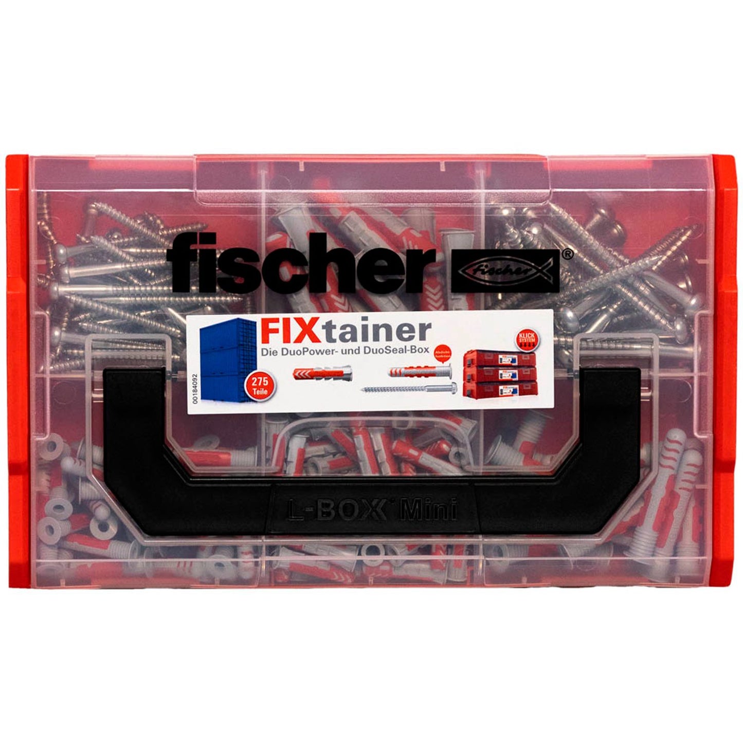fischer FixTainer - DuoPower / DuoSeal + S Dübel- und Schrauben-Sortiment Ø 4,5/6/8/10 mm 30/38/48/60/70 mm | 561472 | 1 Pack = 275 St.