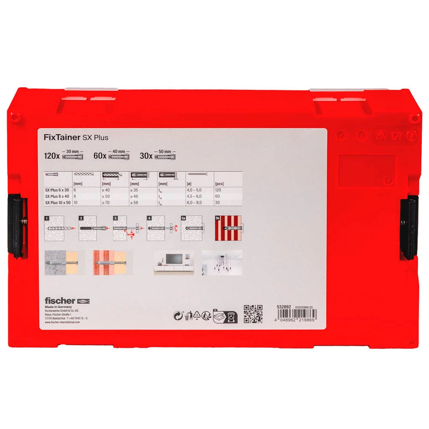 fischer FixTainer - SX Plus Spreizdübel-Sortiment Ø 6/8/10 mm 30/40/50 mm | 532892 | 1 Pack = 210 St.