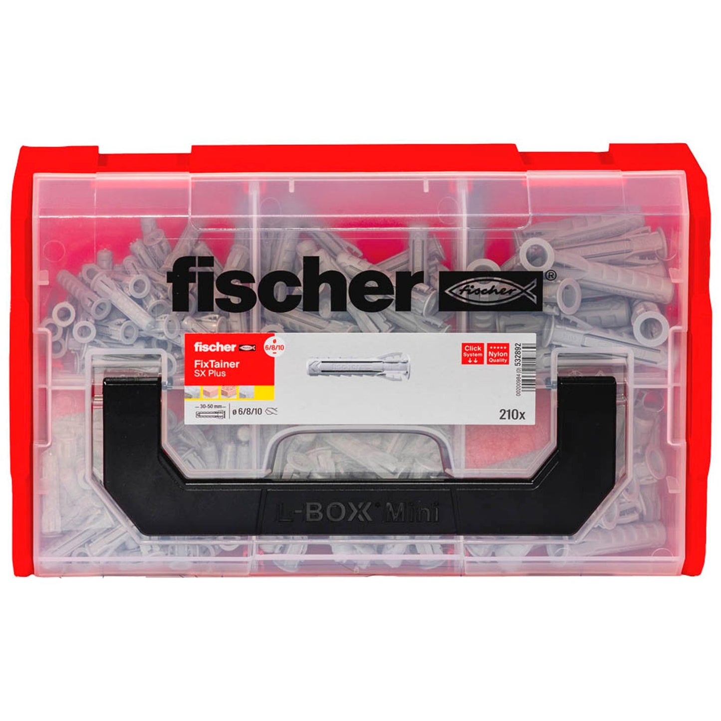 fischer FixTainer - SX Plus Spreizdübel-Sortiment Ø 6/8/10 mm 30/40/50 mm | 532892 | 1 Pack = 210 St.