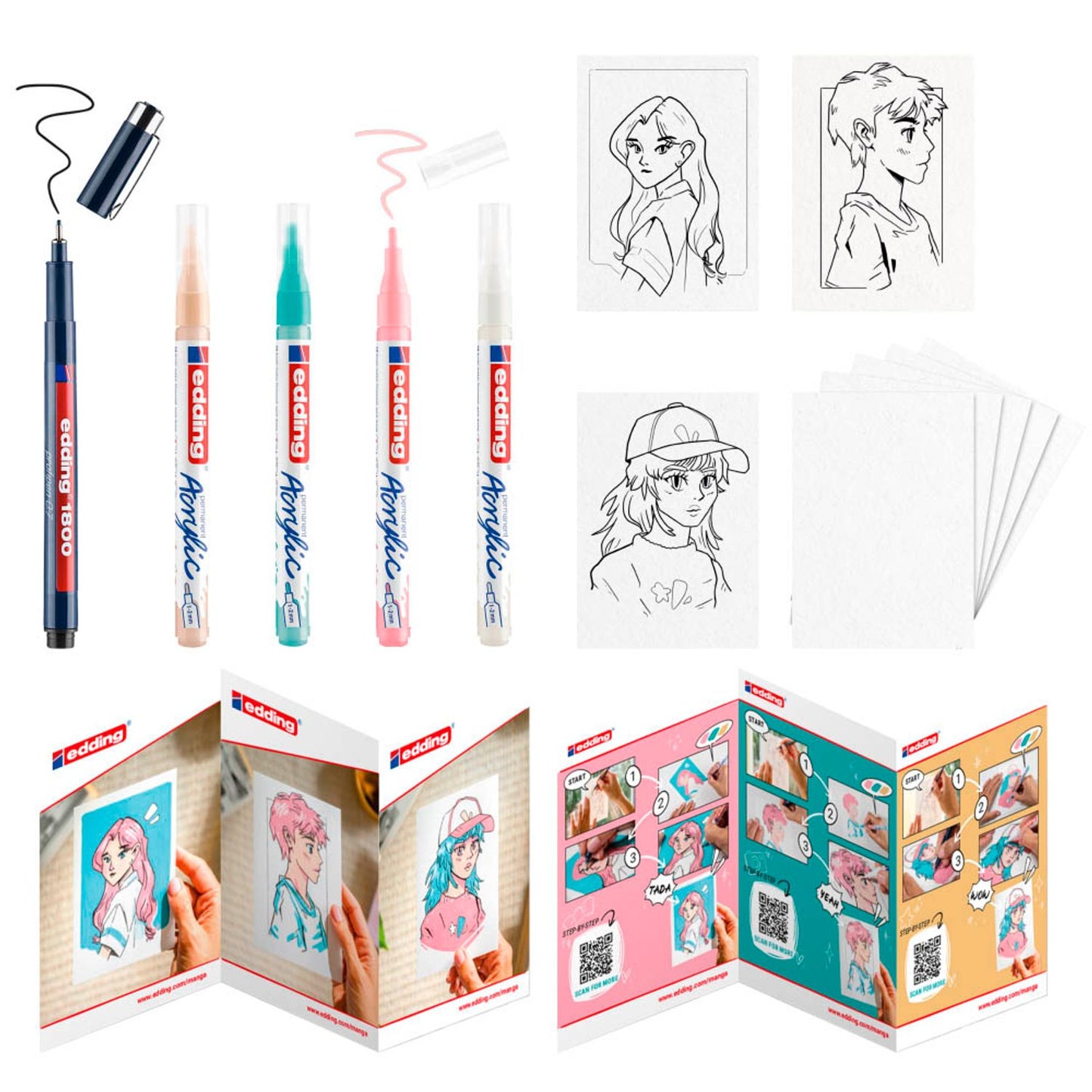 edding Manga Acrylstifte-Set farbsortiert 1,0 - 2,0 mm | 4-5300-1800-5-1