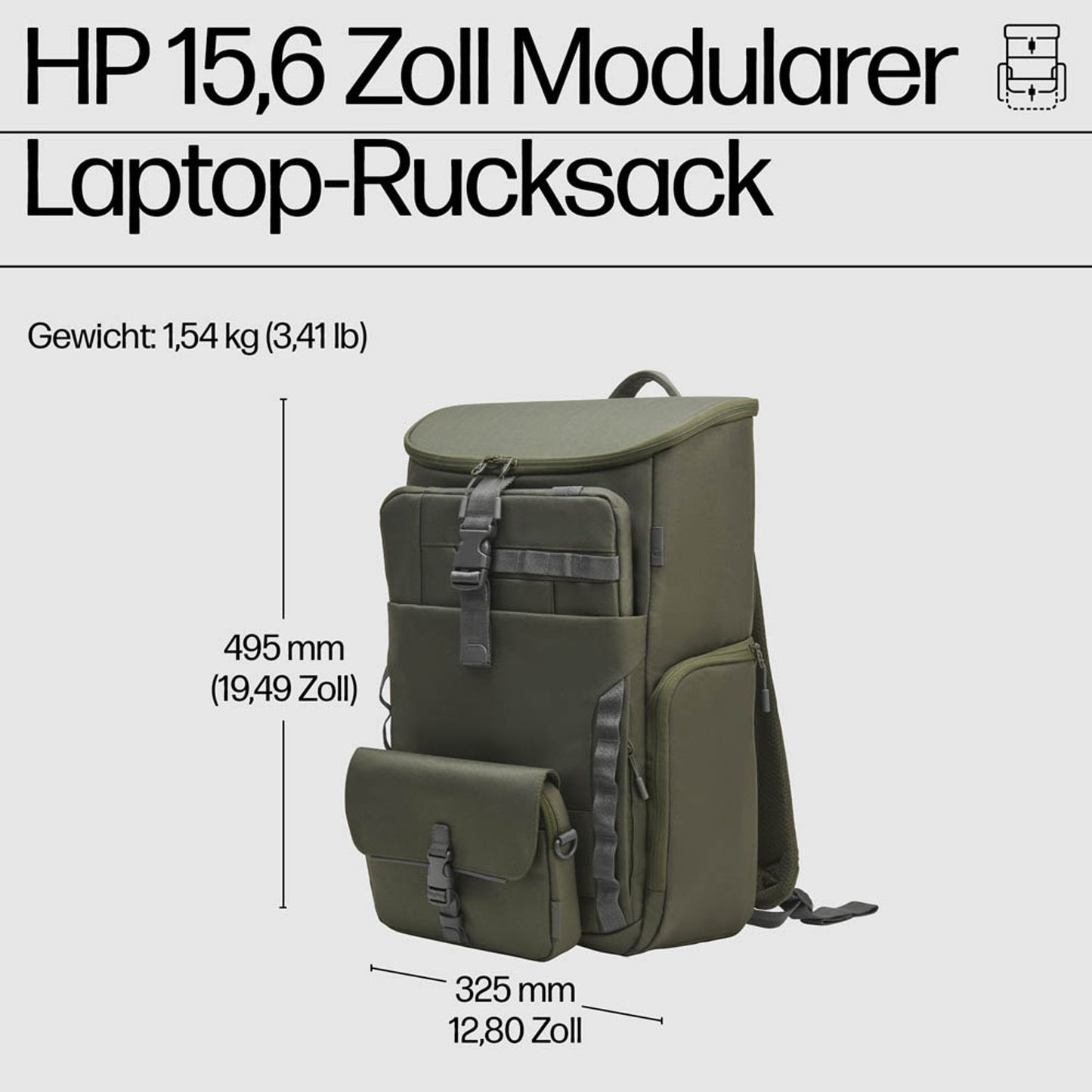 HP Laptop-Rucksack Kunstfaser grün/grau 27,0 l bis 39,6 cm (15,6 Zoll) | 9J496AA